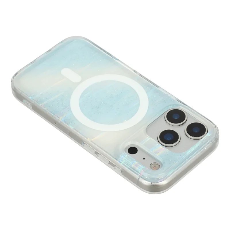For iPhone 17 Pro Case Shimmering Starry Stripe Pattern TPU + PC Phone Cover Compatible with MagSafe - Blue
