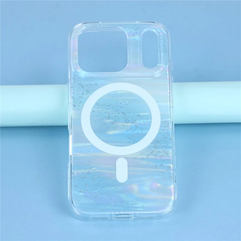 For iPhone 17 Pro Case Shimmering Starry Stripe Pattern TPU + PC Phone Cover Compatible with MagSafe - Blue