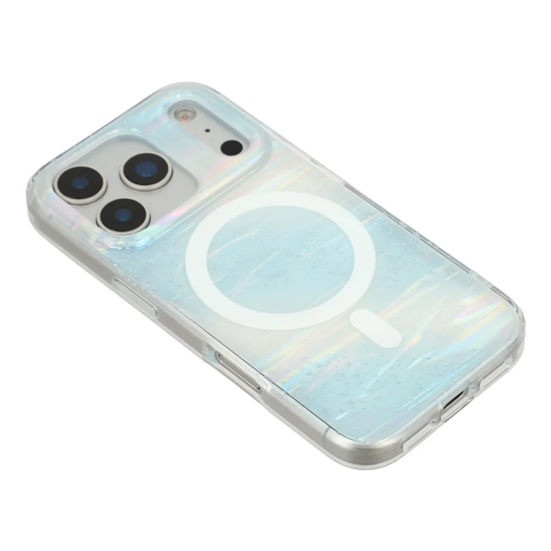 For iPhone 17 Pro Max Case Shimmering Starry Stripe Pattern TPU + PC Phone Cover Compatible with MagSafe - Blue
