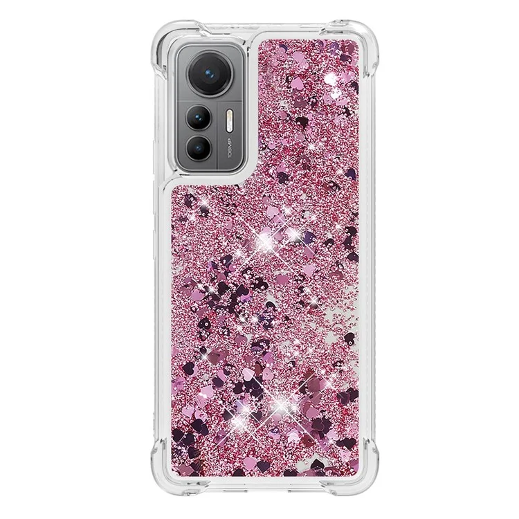 For Xiaomi 12 Lite 5G TPU Case Glitter Quicksand Shockproof Phone Back Cover - Rose Gold / Hearts