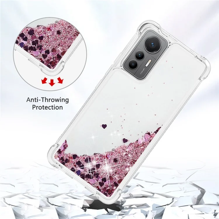 For Xiaomi 12 Lite 5G TPU Case Glitter Quicksand Shockproof Phone Back Cover - Rose Gold / Hearts