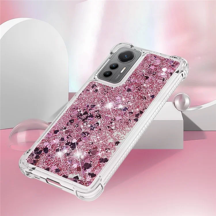 For Xiaomi 12 Lite 5G TPU Case Glitter Quicksand Shockproof Phone Back Cover - Rose Gold / Hearts