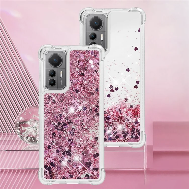 For Xiaomi 12 Lite 5G TPU Case Glitter Quicksand Shockproof Phone Back Cover - Rose Gold / Hearts