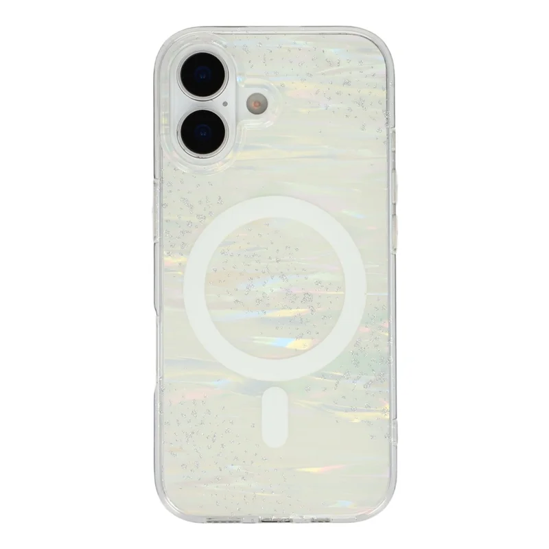 For iPhone 17 Case Shimmering Starry Stripe Pattern TPU + PC Phone Cover Compatible with MagSafe - White