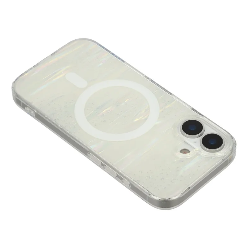 For iPhone 17 Case Shimmering Starry Stripe Pattern TPU + PC Phone Cover Compatible with MagSafe - White