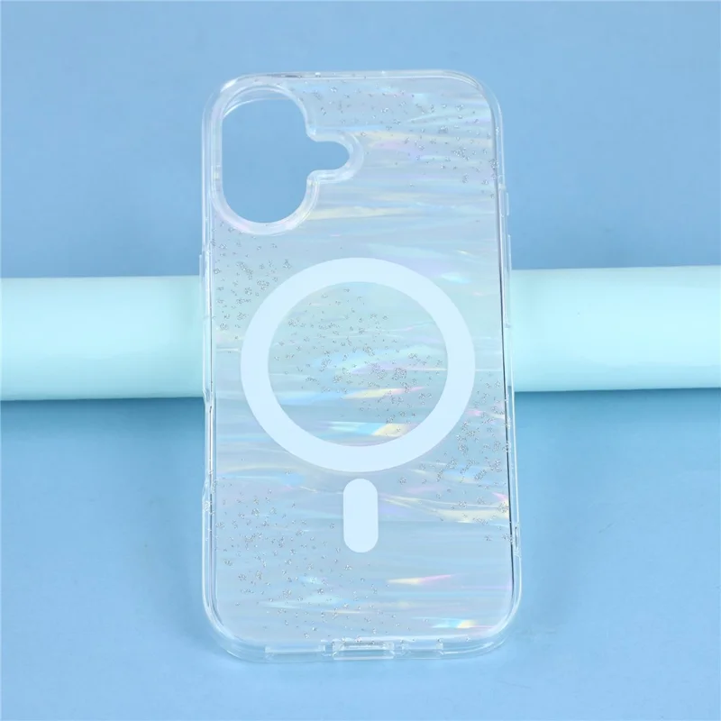 For iPhone 17 Case Shimmering Starry Stripe Pattern TPU + PC Phone Cover Compatible with MagSafe - White