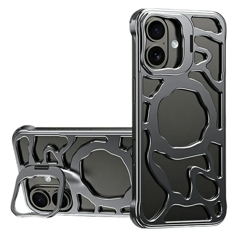 Auspicious Cloud Series For iPhone 17 Hollow Case Aluminum Alloy Kickstand Magnetic Phone Cover - Grey