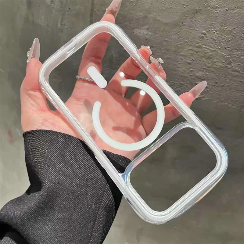 For iPhone 17 Pro Max Case Compatible with MagSafe Air Cushion Anti Drop TPU Phone Back Cover - White