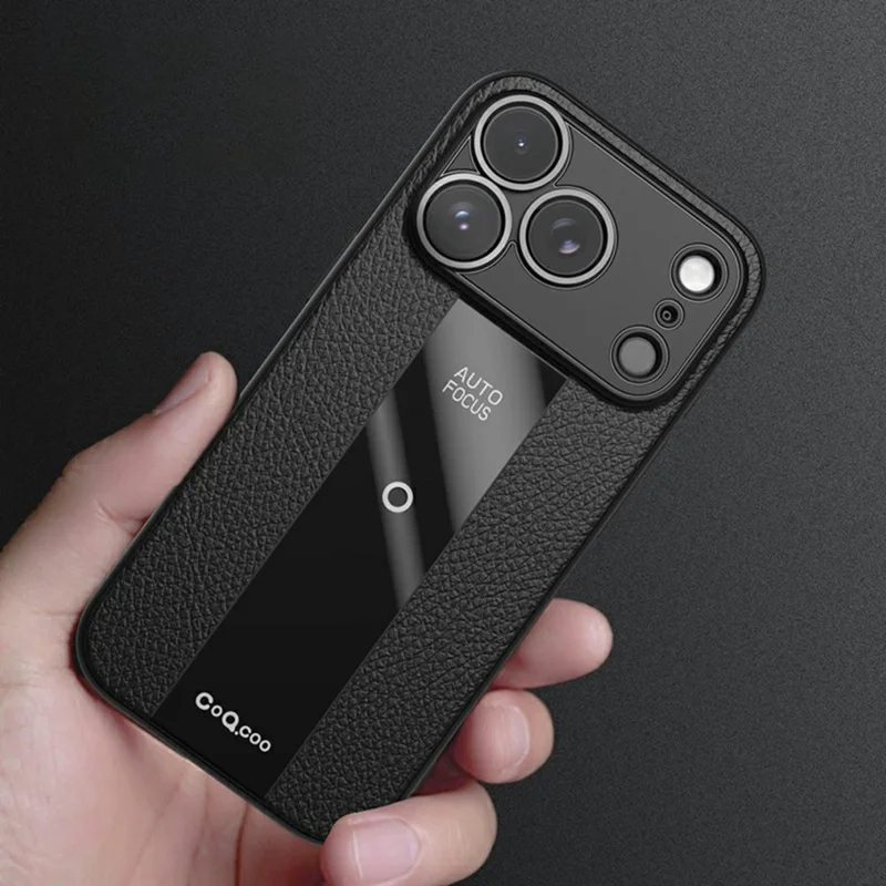 Q.COO For iPhone 17 Pro Max Case Shockproof PU + TPU + Acrylic Phone Cover - Black