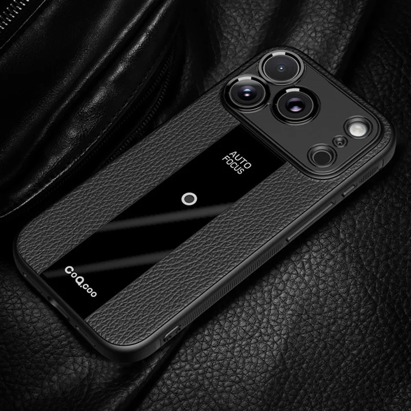 Q.COO For iPhone 17 Pro Case Shockproof PU + TPU + Acrylic Phone Cover - Black