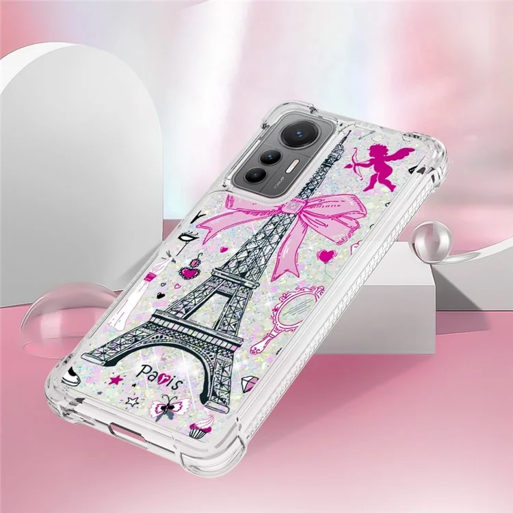 YB Quicksand Series-2 Pour Xiaomi 12 Lite 5G Pattern Printing Téléphone TPU Shell Scratch Scratch Resistant Glittery Quicks Sands Hever Hever - Miroir / la Tour