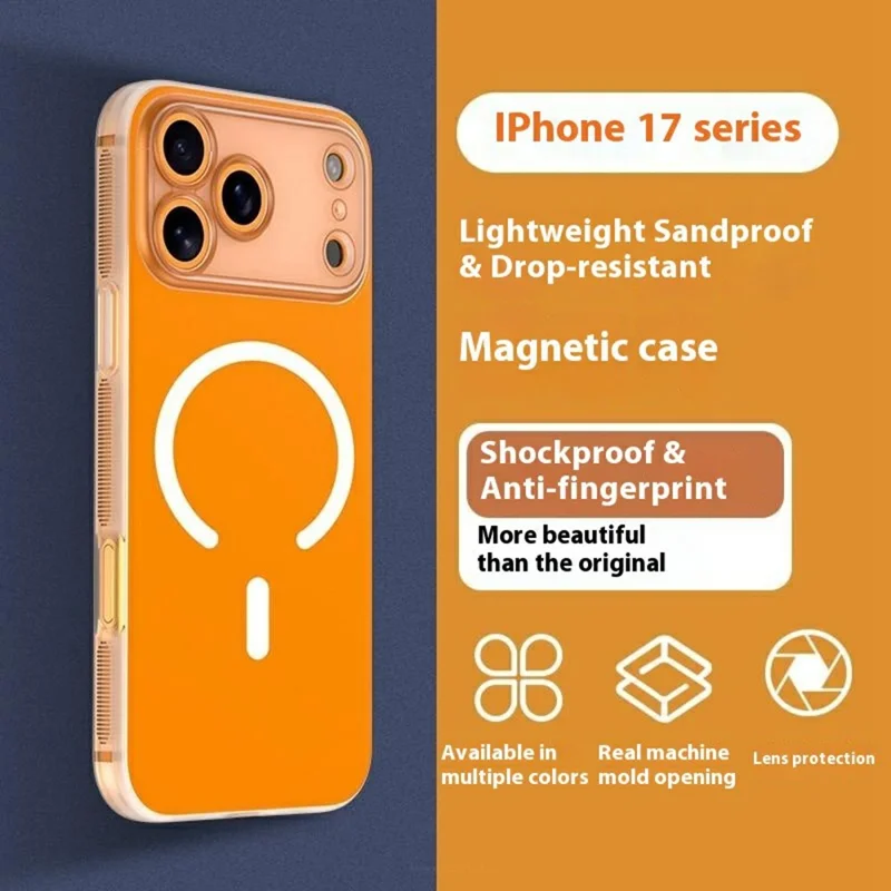 Q.COO For iPhone 17 Pro Magnetic Case Shockproof TPU Phone Cover Compatible with MagSafe - Light Sand Orange