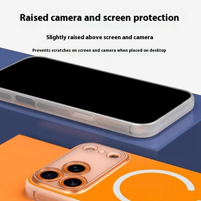 Q.COO For iPhone 17 Pro Magnetic Case Shockproof TPU Phone Cover Compatible with MagSafe - Light Sand Orange