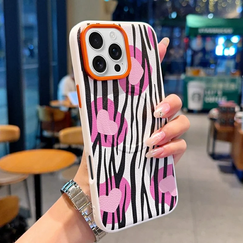 Für iPhone 16 Pro Hülle Kompatibel mit MagSafe Herz Zebra Muster Leder Beschichtete PC Handyhülle