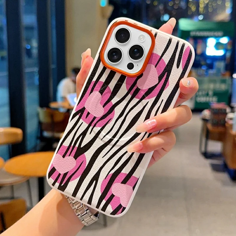 Für iPhone 16 Pro Hülle Kompatibel mit MagSafe Herz Zebra Muster Leder Beschichtete PC Handyhülle