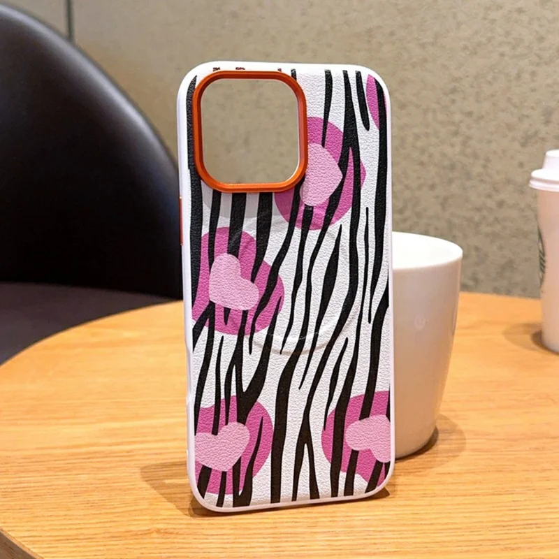 Für iPhone 16 Pro Hülle Kompatibel mit MagSafe Herz Zebra Muster Leder Beschichtete PC Handyhülle