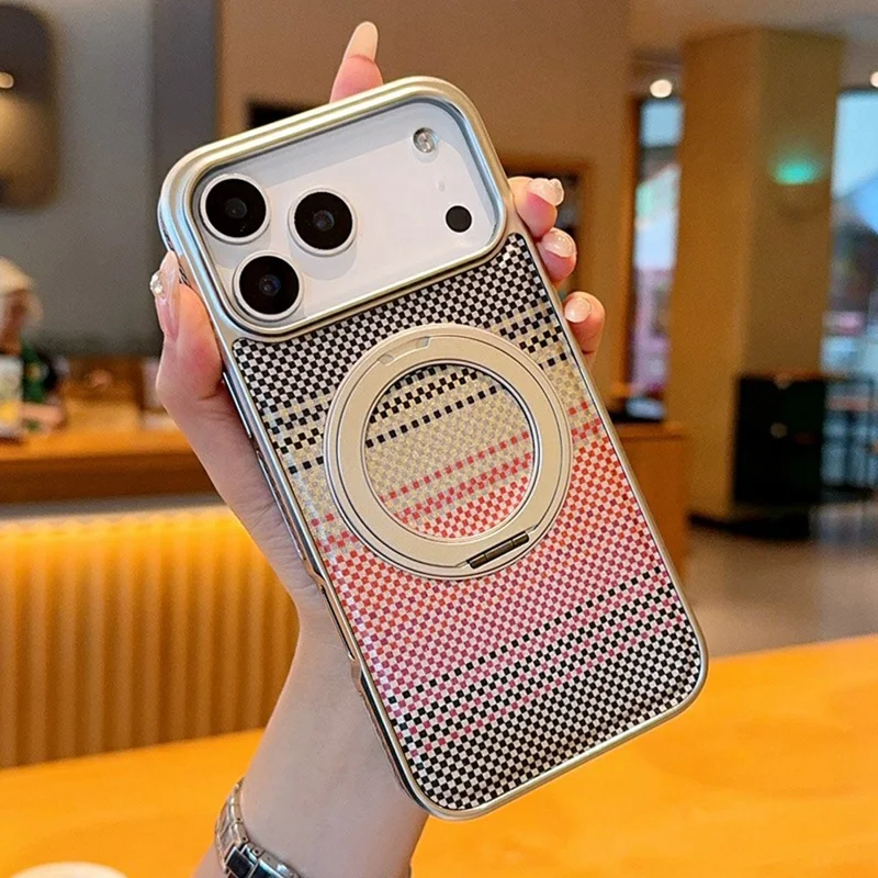 iPhone 17 Pro Magnetische Hülle mit Ständer, Elektroplattierte PC + PU-Leder Handyhülle - Silber