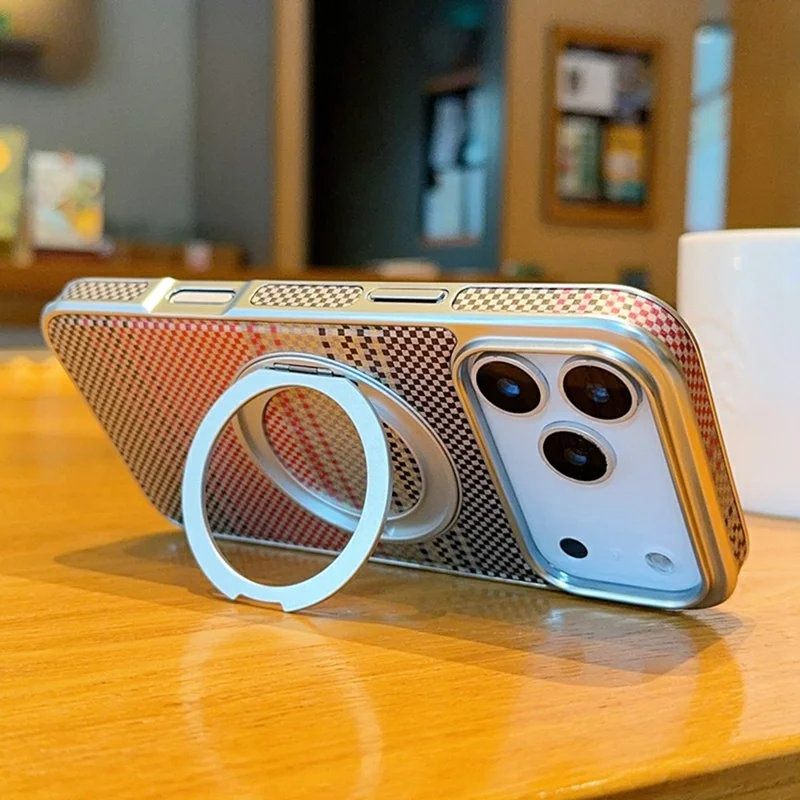 iPhone 17 Pro Magnetische Hülle mit Ständer, Elektroplattierte PC + PU-Leder Handyhülle - Silber