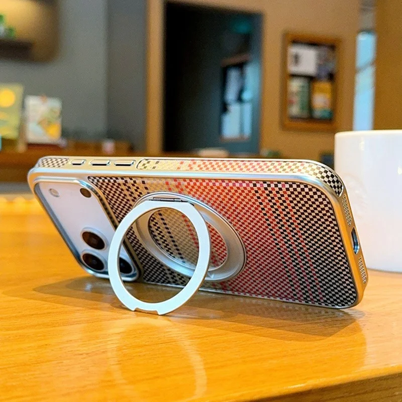 iPhone 17 Pro Magnetische Hülle mit Ständer, Elektroplattierte PC + PU-Leder Handyhülle - Silber