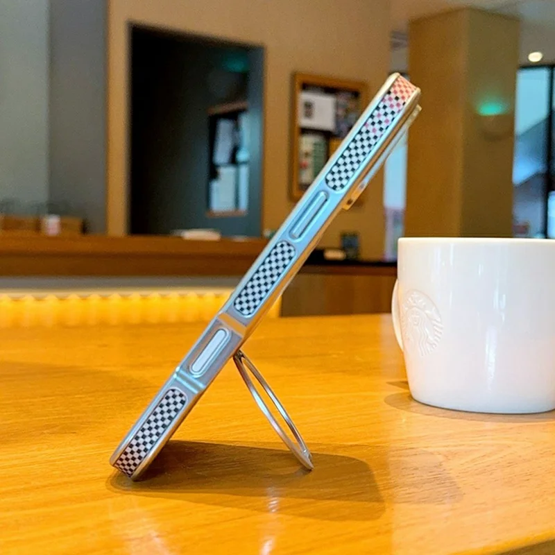 iPhone 17 Pro Magnetische Hülle mit Ständer, Elektroplattierte PC + PU-Leder Handyhülle - Silber