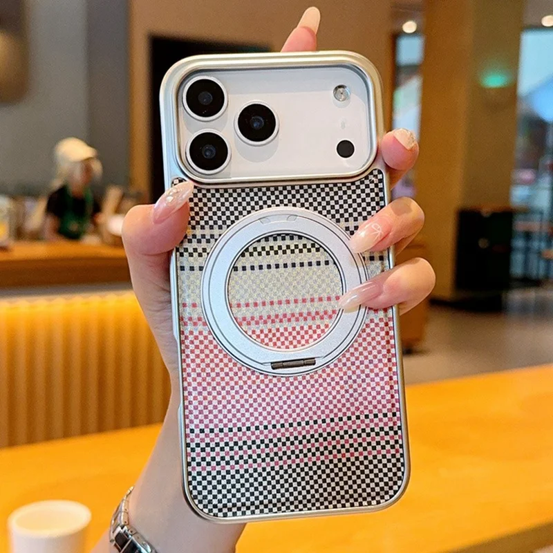 iPhone 17 Pro Magnetische Hülle mit Ständer, Elektroplattierte PC + PU-Leder Handyhülle - Silber