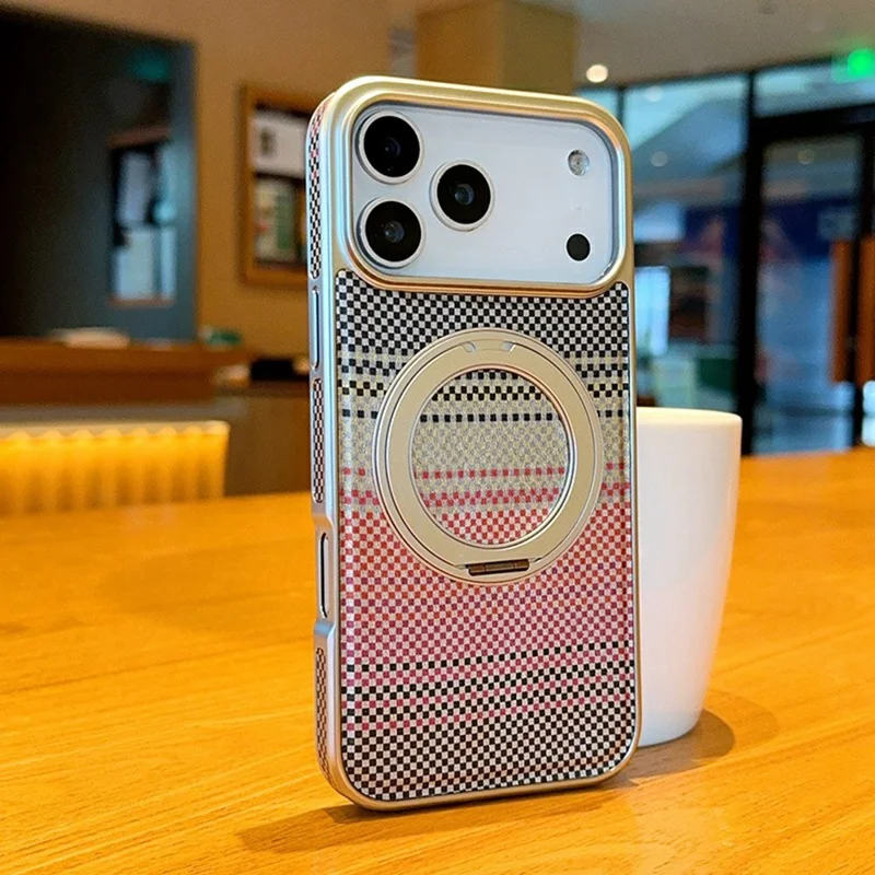 iPhone 17 Pro Magnetische Hülle mit Ständer, Elektroplattierte PC + PU-Leder Handyhülle - Silber