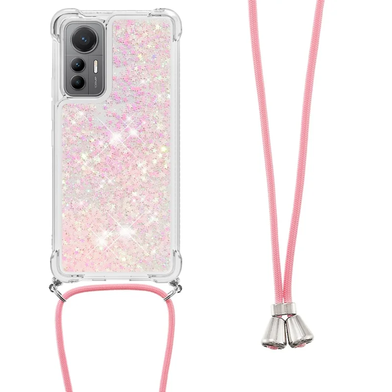Coque TPU pour Xiaomi 12 Lite 5G, design sable mouvant avec cordon, rose/étoiles à cinq branches