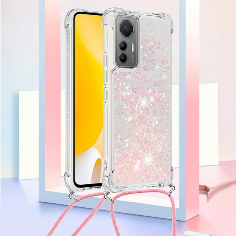 Coque TPU pour Xiaomi 12 Lite 5G, design sable mouvant avec cordon, rose/étoiles à cinq branches