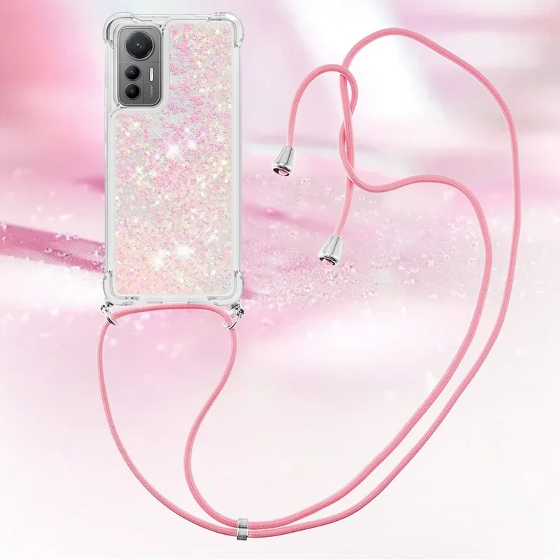 Coque TPU pour Xiaomi 12 Lite 5G, design sable mouvant avec cordon, rose/étoiles à cinq branches