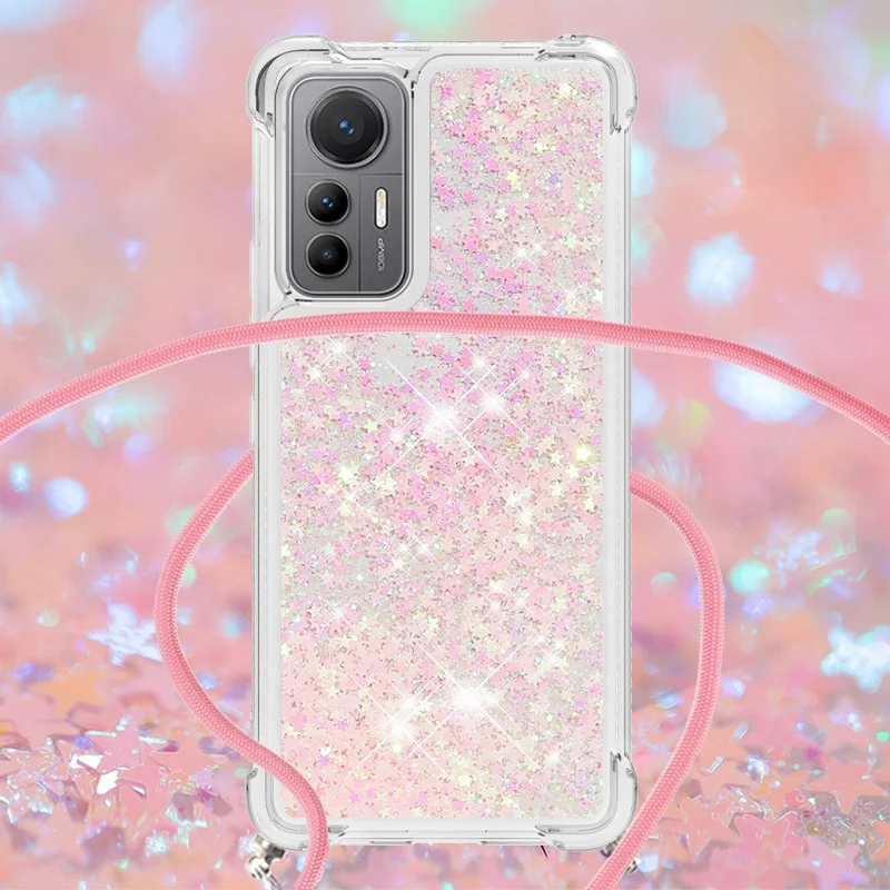 Coque TPU pour Xiaomi 12 Lite 5G, design sable mouvant avec cordon, rose/étoiles à cinq branches