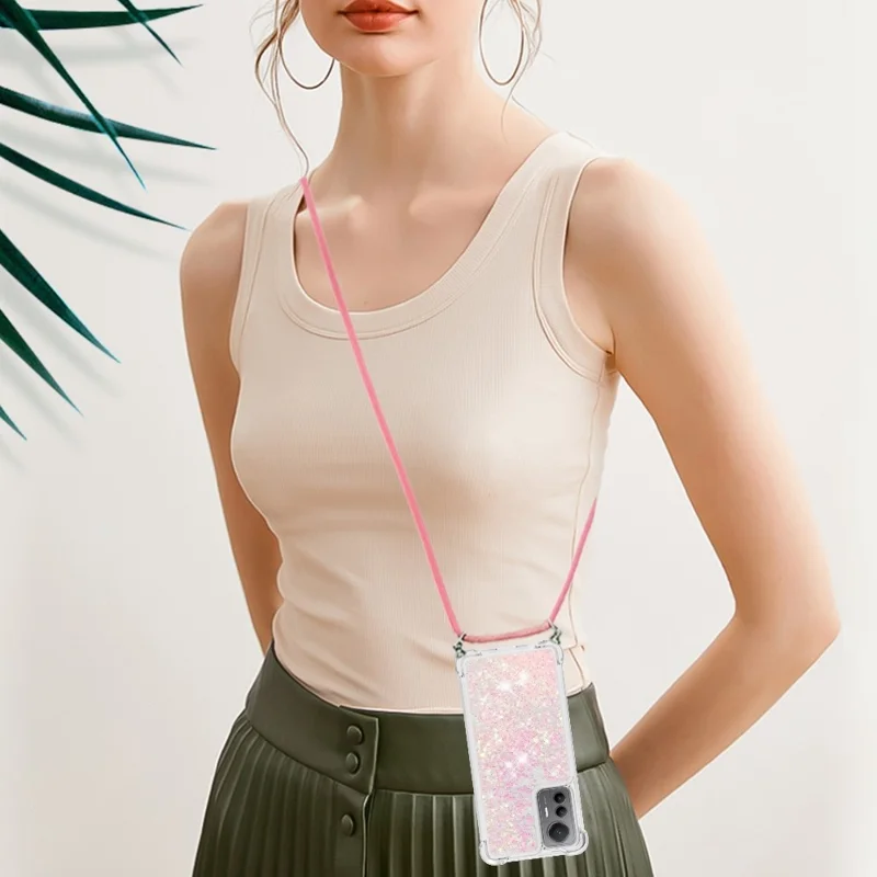 Coque TPU pour Xiaomi 12 Lite 5G, design sable mouvant avec cordon, rose/étoiles à cinq branches