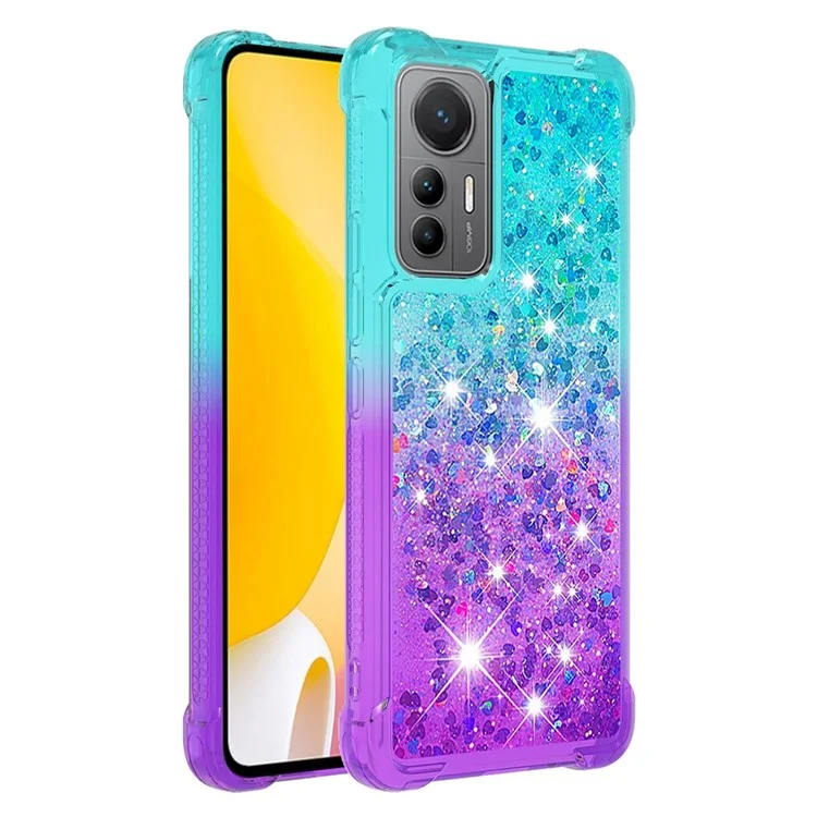 For Xiaomi 12 Lite 5G TPU Case Gradient Quicksand Phone Back Cover - Sky Blue / Purple