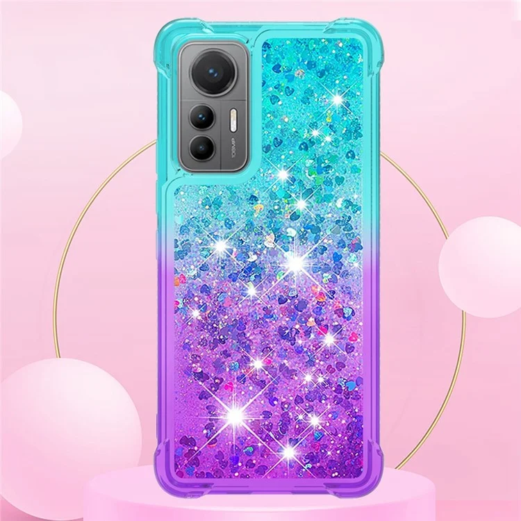 For Xiaomi 12 Lite 5G TPU Case Gradient Quicksand Phone Back Cover - Sky Blue / Purple