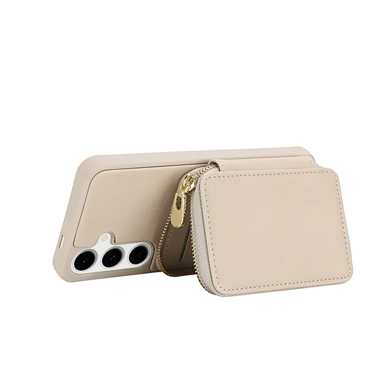 For Samsung Galaxy S23 FE Case RFID Blocking Zipper Wallet Leather + TPU Phone Cover with Shoulder Strap - Apricot