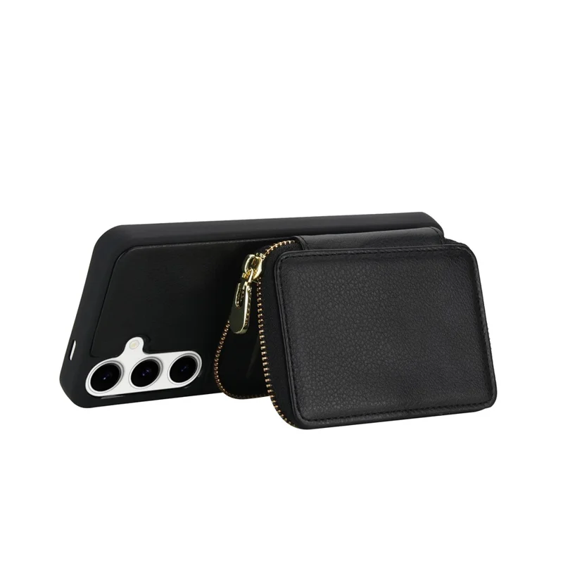 For Samsung Galaxy S23 FE Case RFID Blocking Zipper Wallet Leather + TPU Phone Cover with Shoulder Strap - Black