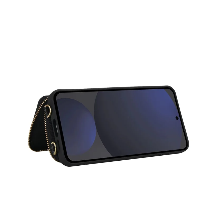 For Samsung Galaxy S25 / S24 Case RFID Blocking Zipper Wallet Leather + TPU Phone Cover with Shoulder Strap - Black