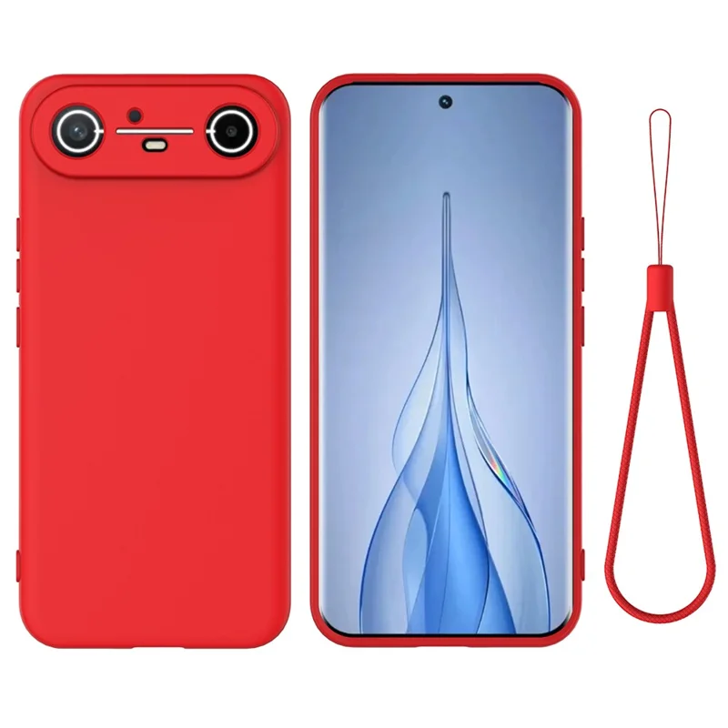For TECNO Pova Slim 5G  /  Spark Slim 4G Liquid Silicone Case Phone Back Cover with Hand Strap - Red