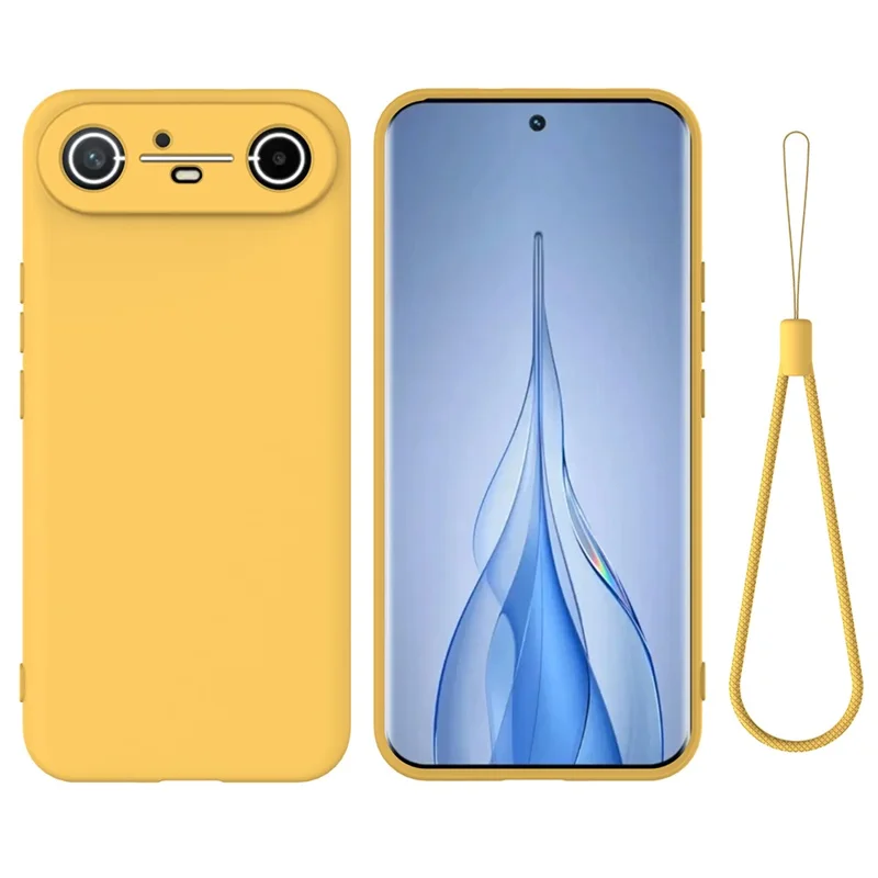 For TECNO Pova Slim 5G  /  Spark Slim 4G Liquid Silicone Case Phone Back Cover with Hand Strap - Yellow