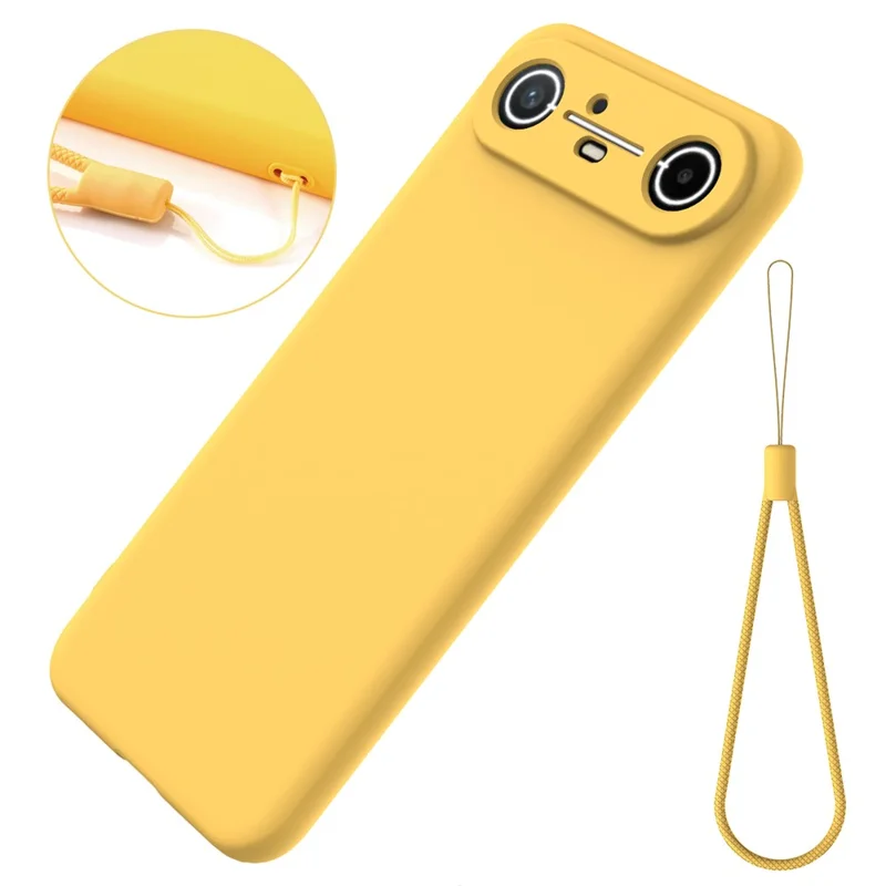 For TECNO Pova Slim 5G  /  Spark Slim 4G Liquid Silicone Case Phone Back Cover with Hand Strap - Yellow