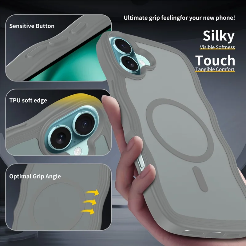 Bulk Purchasing For iPhone 16 Plus Case Wave Edge PC + TPU Matte Phone Cover Compatible with MagSafe - Dark Grey