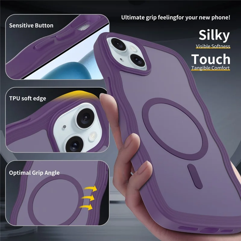 Bulk Purchasing For iPhone 15 Plus Case Wave Edge PC + TPU Matte Phone Cover Compatible with MagSafe - Dark Purple