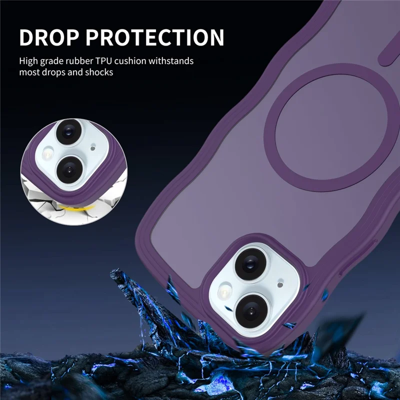 Bulk Purchasing For iPhone 15 Plus Case Wave Edge PC + TPU Matte Phone Cover Compatible with MagSafe - Dark Purple