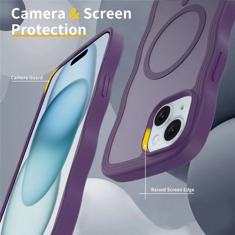 Bulk Purchasing For iPhone 15 Plus Case Wave Edge PC + TPU Matte Phone Cover Compatible with MagSafe - Dark Purple