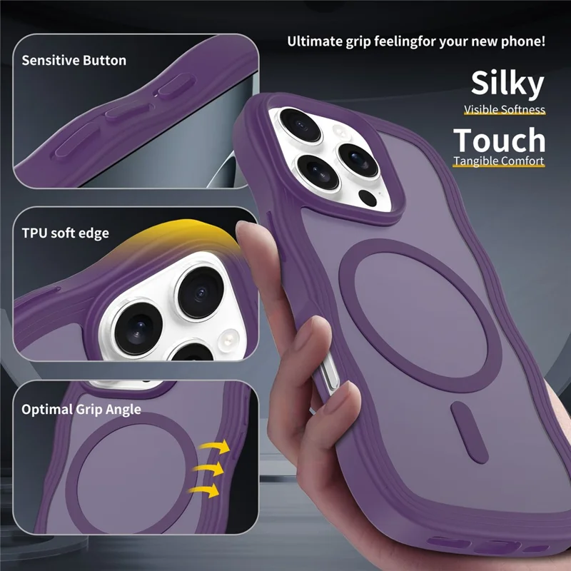 Bulk Purchasing For iPhone 15 Pro Max Case Wave Edge PC + TPU Matte Phone Cover Compatible with MagSafe - Dark Purple