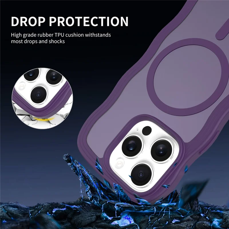 Bulk Purchasing For iPhone 15 Pro Max Case Wave Edge PC + TPU Matte Phone Cover Compatible with MagSafe - Dark Purple