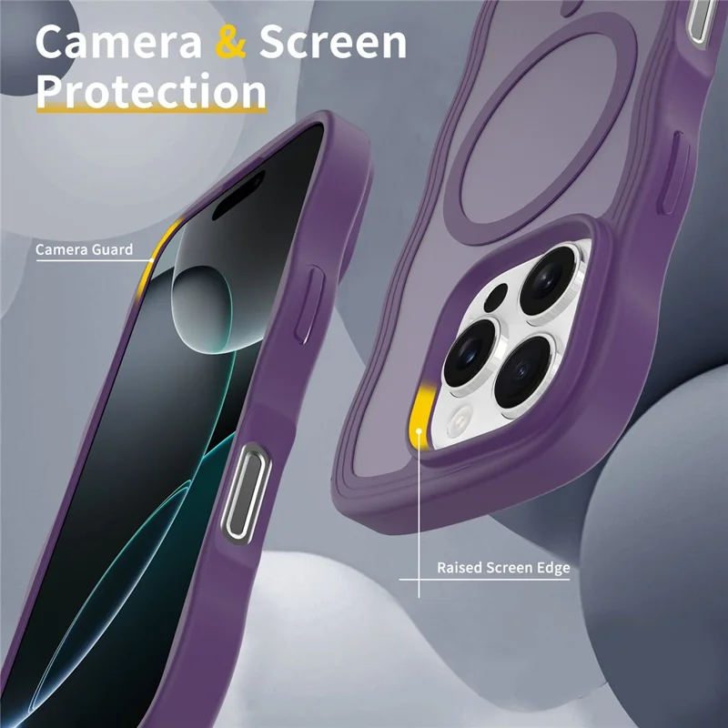 Bulk Purchasing For iPhone 15 Pro Max Case Wave Edge PC + TPU Matte Phone Cover Compatible with MagSafe - Dark Purple