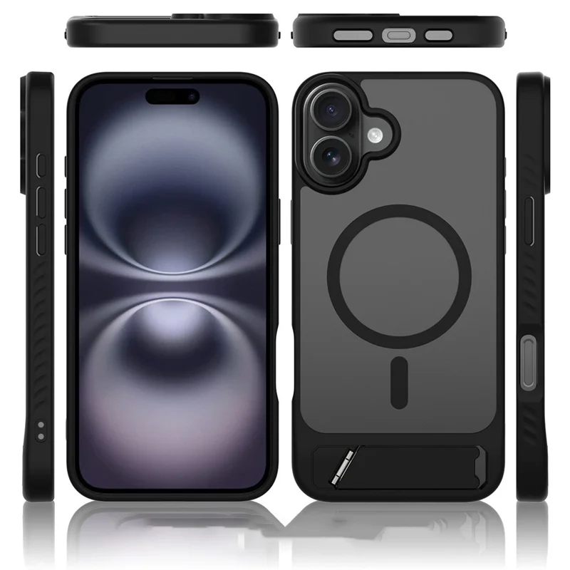 Compra a granel de la funda para iPhone 17 compatible con MagSafe, piel sintética, PC + TPU, con soporte - Negro