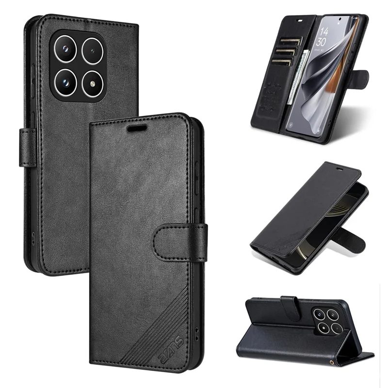 AZNS Etui na Xiaomi 15T, antyrysikowe etui z półprzezroczystej skóry PU z podstawką i portfelem - Czarny