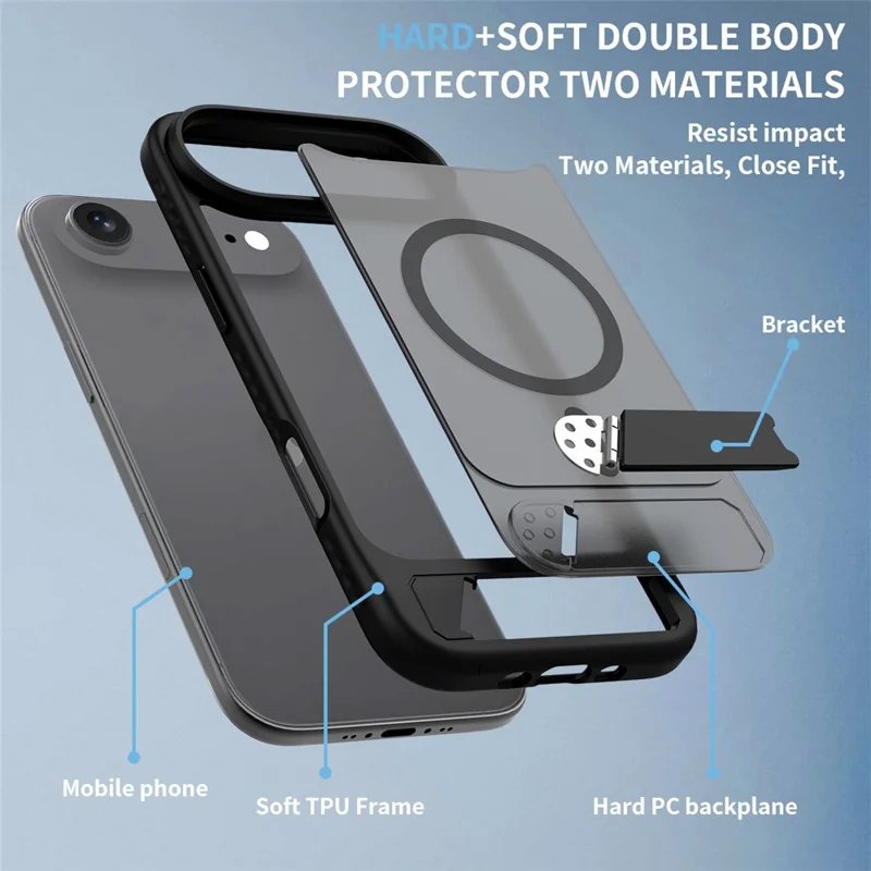 Compra al por mayor para la funda de iPhone Air compatible con MagSafe Skin Feel PC + Cubierta de teléfono con soporte de TPU - Negro