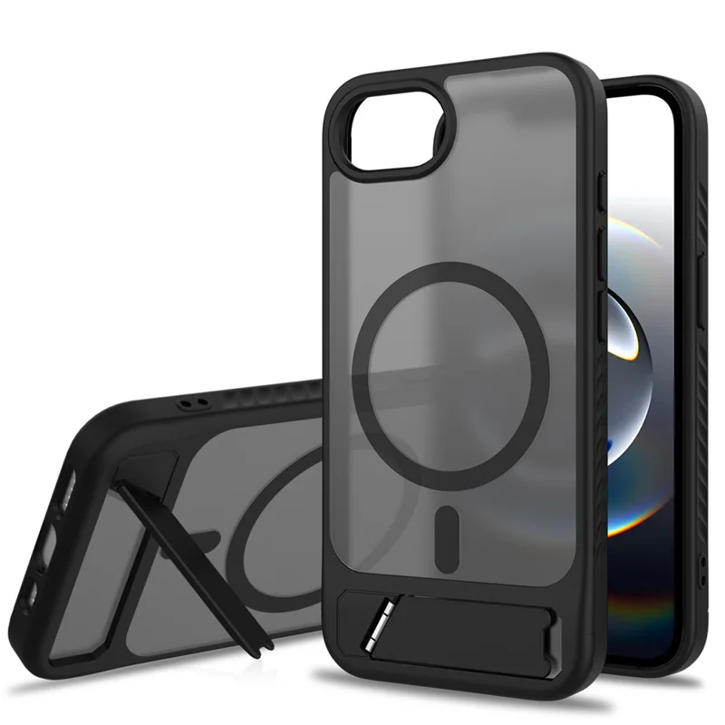 Acquisto all'ingrosso per custodia iPhone 16e compatibile con MagSafe Skin Feel PC + Custodia per telefono TPU con supporto - Nero